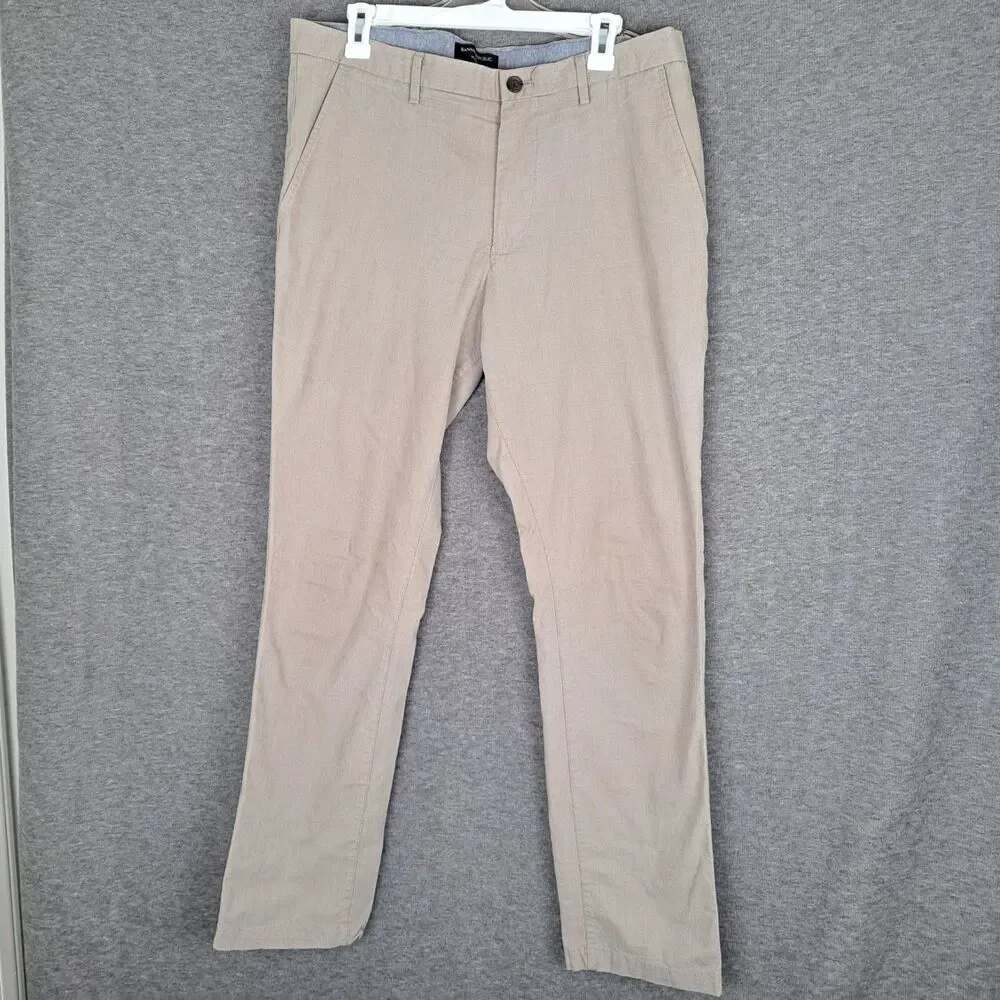 Banana Republic Kentfield Pant Men 35x32* Tan Brown Windowpane Casual Chino Work